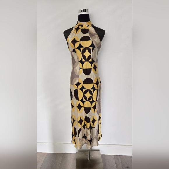 Zara Dresses & Skirts - Geometric Print Maxi Dress 100% Silk Made In Spain